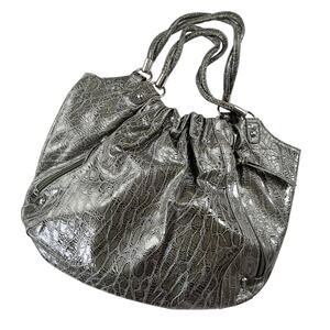 ALEXIS | Oversized Slouchy Y2K Gray Faux Crocodile Leather Shoulder Tote Bag